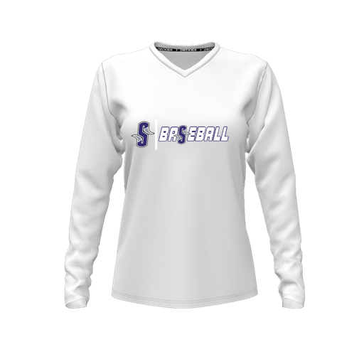 [CUS-DFW-TEES-CMF-VNK-LSL-WHT-FYXS-LOGO2] Comfort T-Shirt (Female Youth XS, White, V Neck, Logo 2, Long Sleeve)