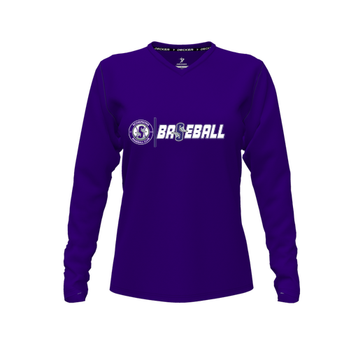 [CUS-DFW-TEES-CMF-VNK-LSL-PUR-FYXS-LOGO1] Comfort T-Shirt (Female Youth XS, Purple, V Neck, Logo 1, Long Sleeve)