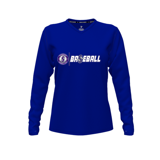 [CUS-DFW-TEES-PER-VNK-LSL-RYL-FYXS-LOGO1] Performance T-Shirt (Female Youth XS, Royal, V Neck, Logo 1, Long Sleeve)